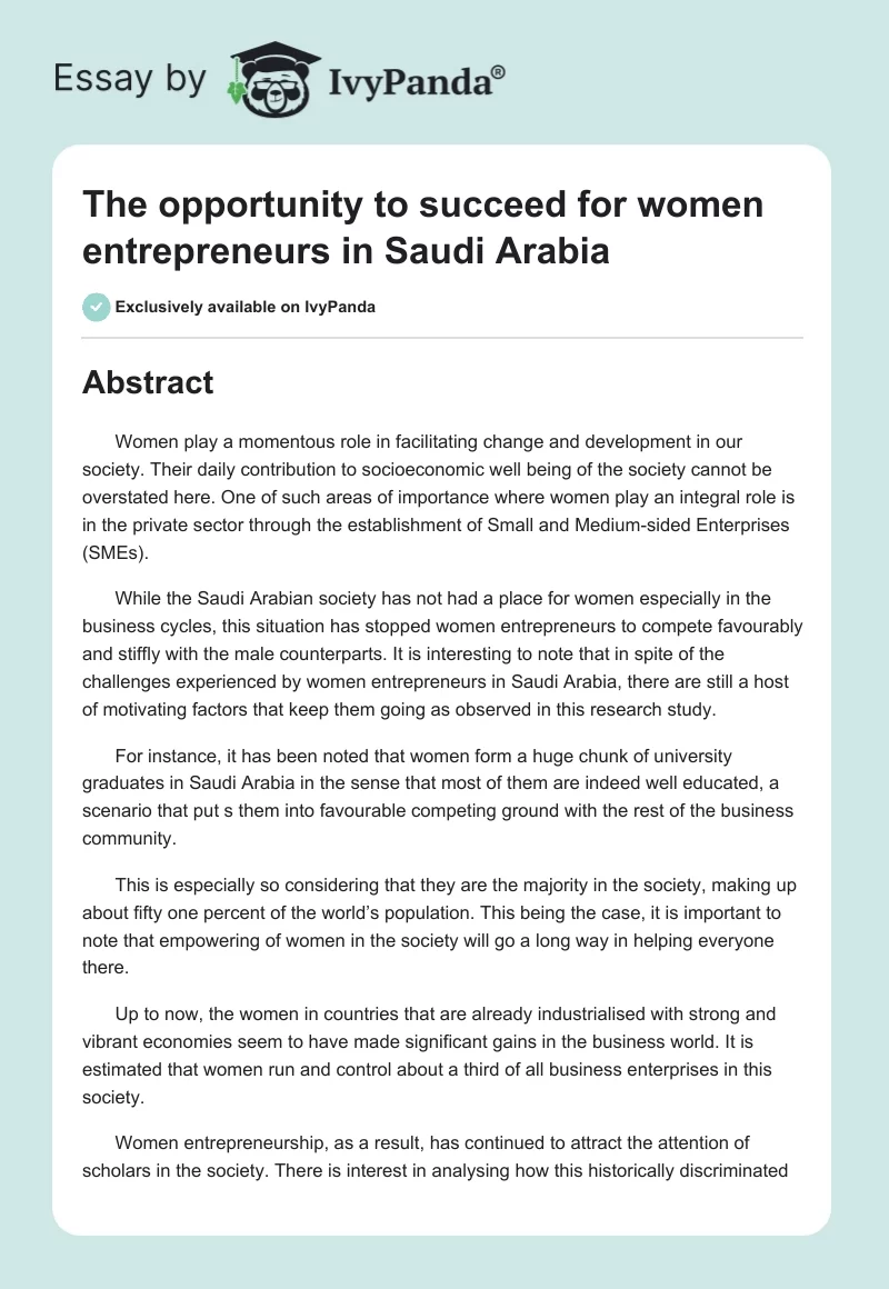 The opportunity to succeed for women entrepreneurs in Saudi Arabia. Page 1