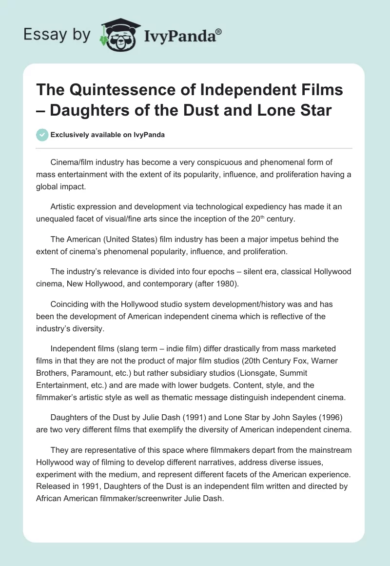 The Quintessence of Independent Films – Daughters of the Dust and Lone Star. Page 1