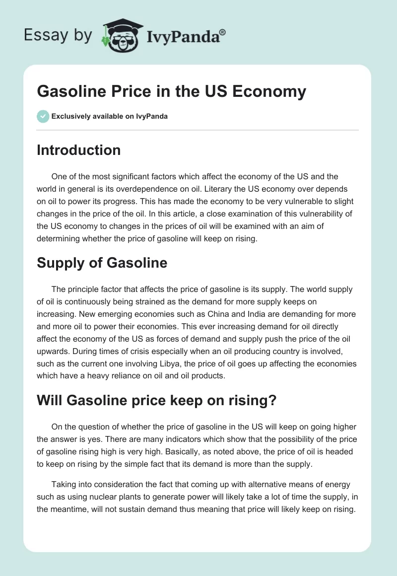 Gasoline Price in the US Economy. Page 1