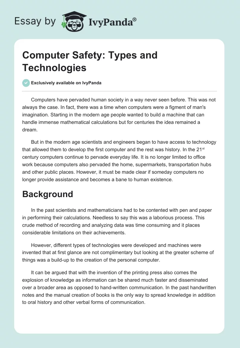 Computer Safety: Types and Technologies. Page 1