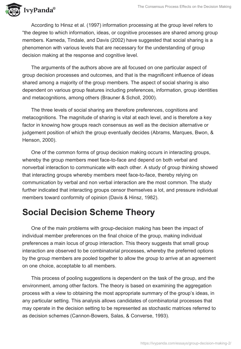 The Consensus Process Effects on the Decision Making. Page 2