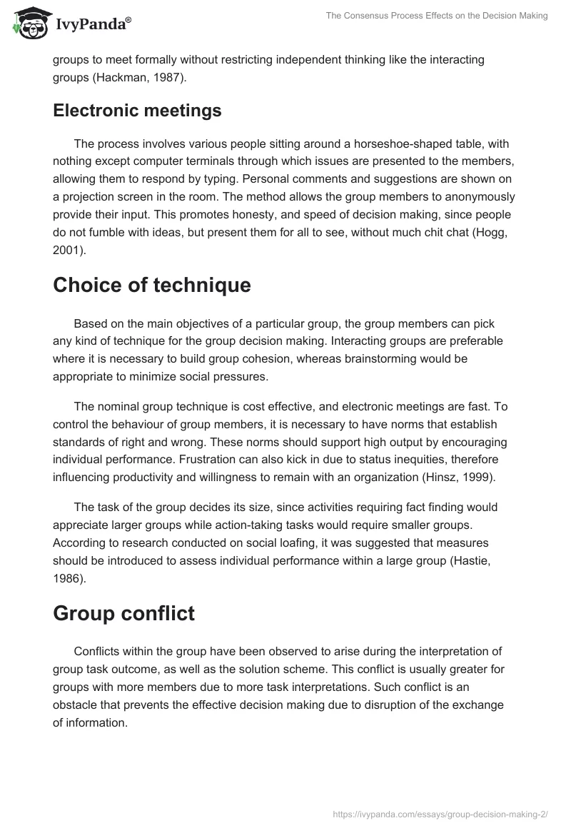 The Consensus Process Effects on the Decision Making. Page 4