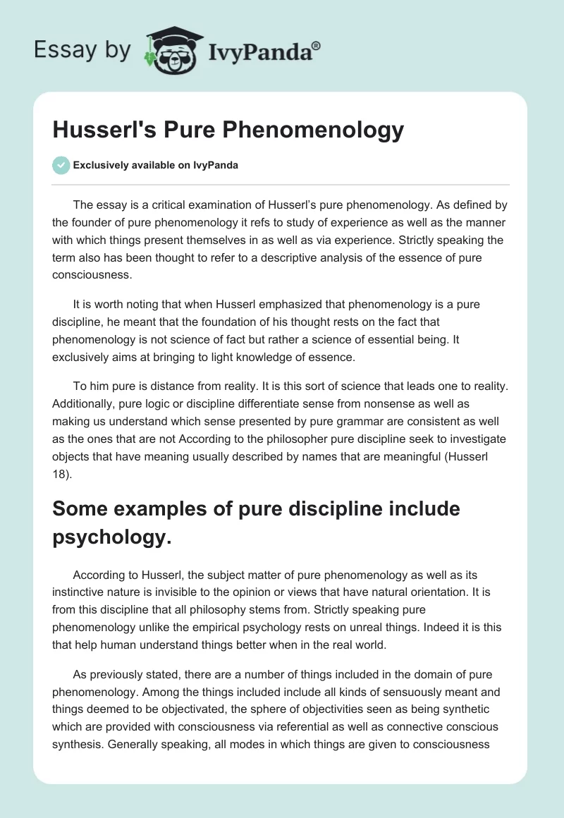 Husserl's Pure Phenomenology. Page 1