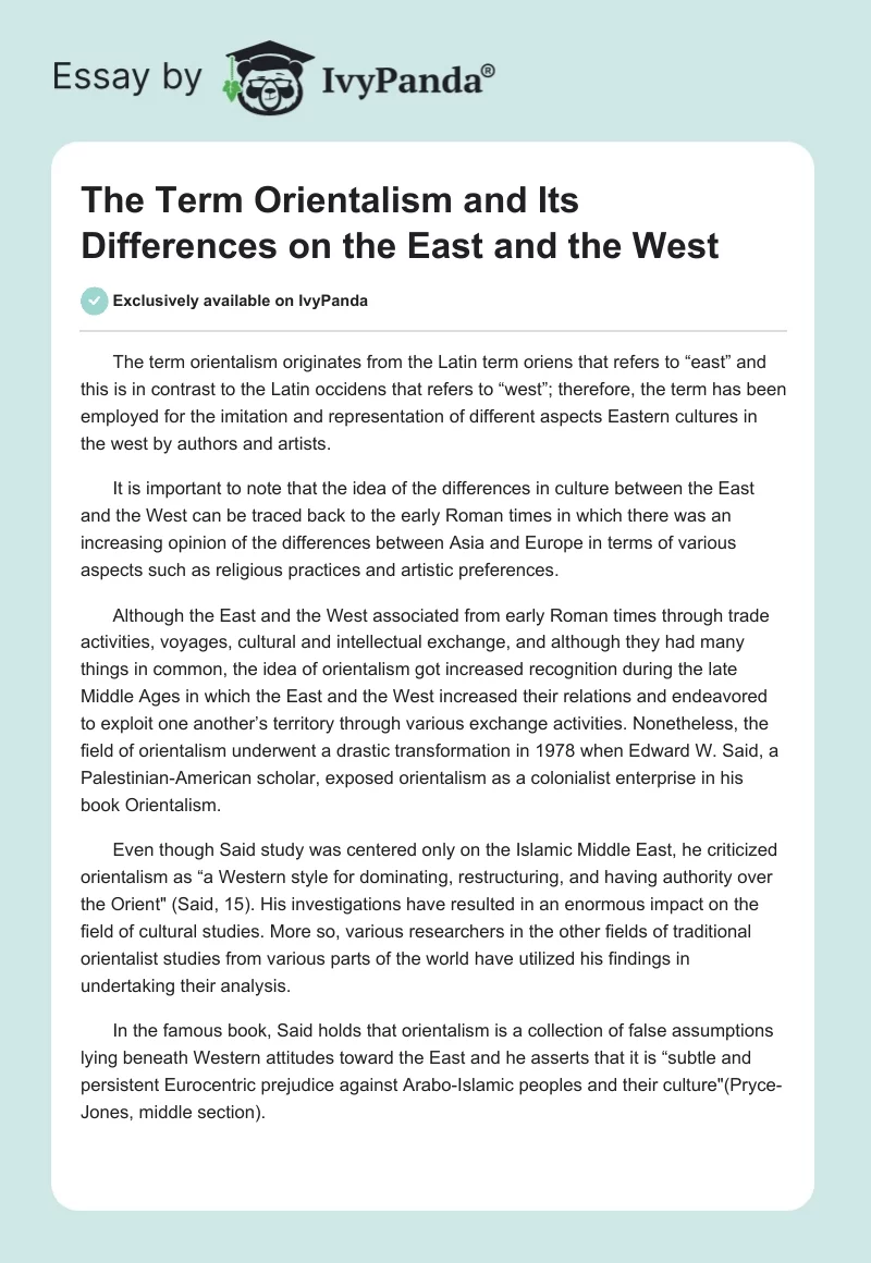 The Term Orientalism and Its Differences on the East and the West. Page 1