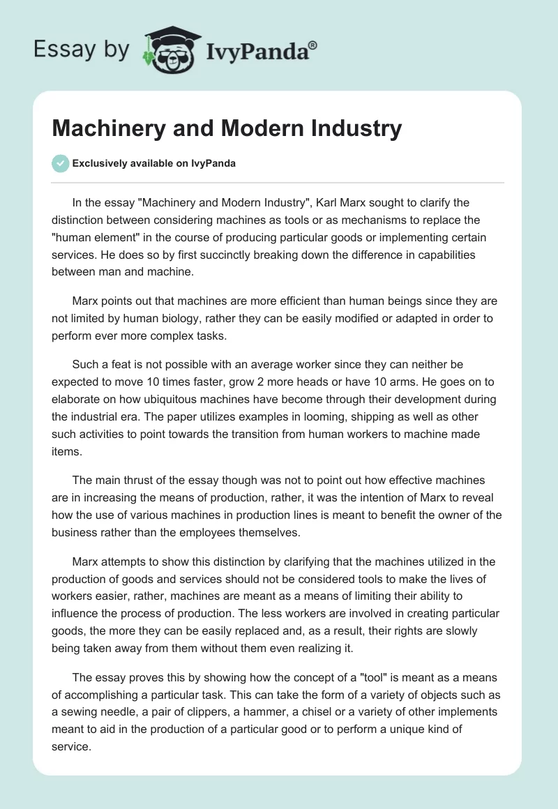 Machinery and Modern Industry. Page 1
