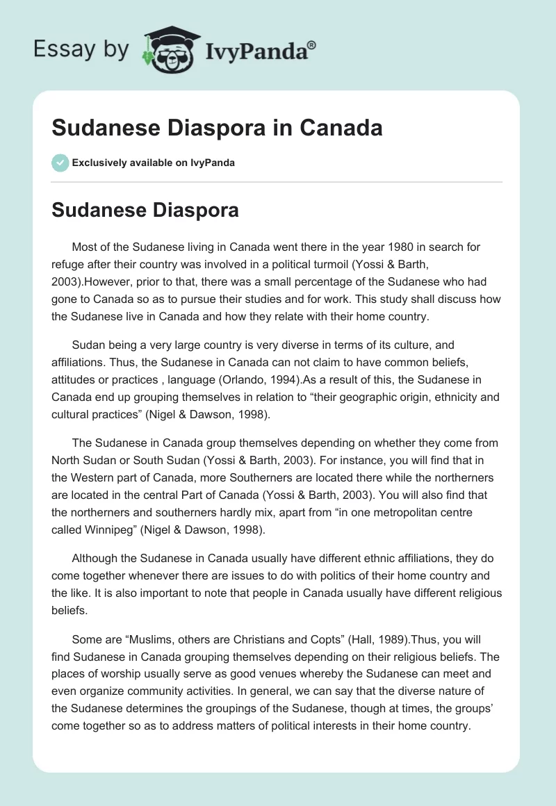 Sudanese Diaspora in Canada. Page 1