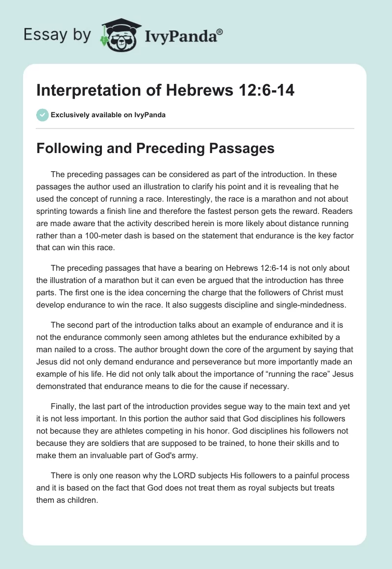 Interpretation of Hebrews 12:6-14. Page 1