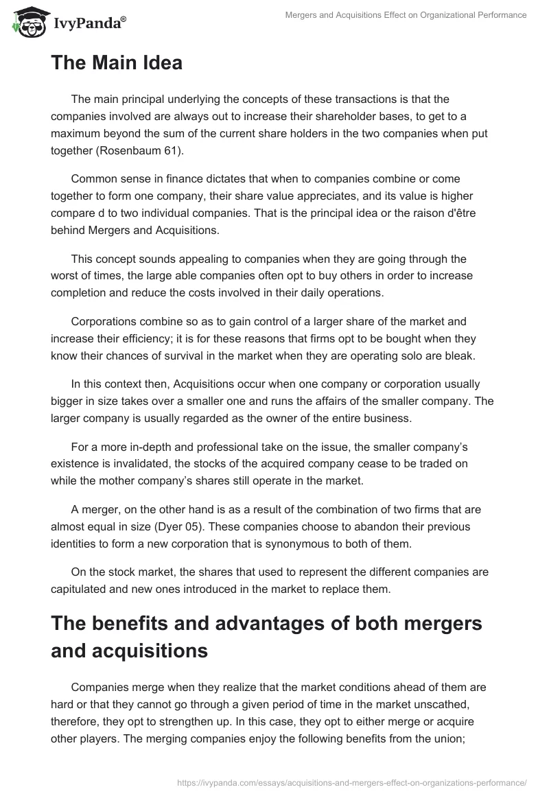 Mergers and Acquisitions Effect on Organizational Performance. Page 2