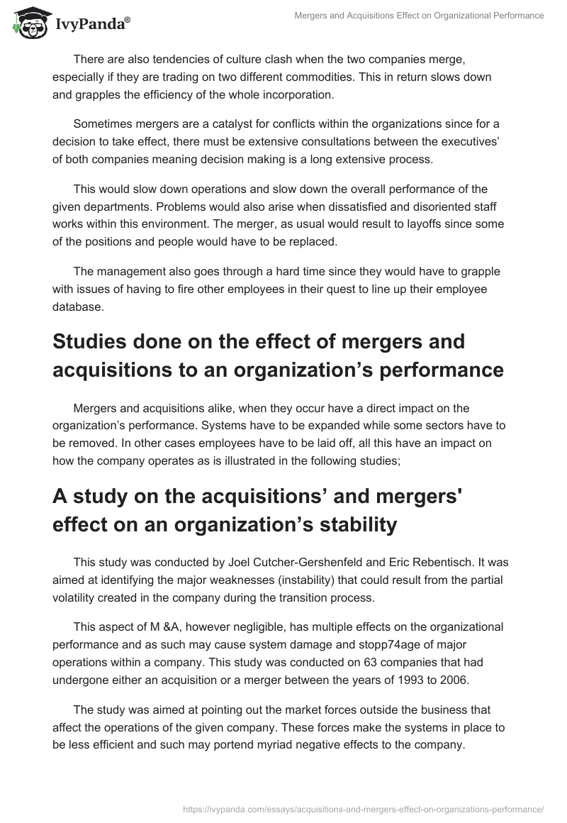 Mergers and Acquisitions Effect on Organizational Performance. Page 5
