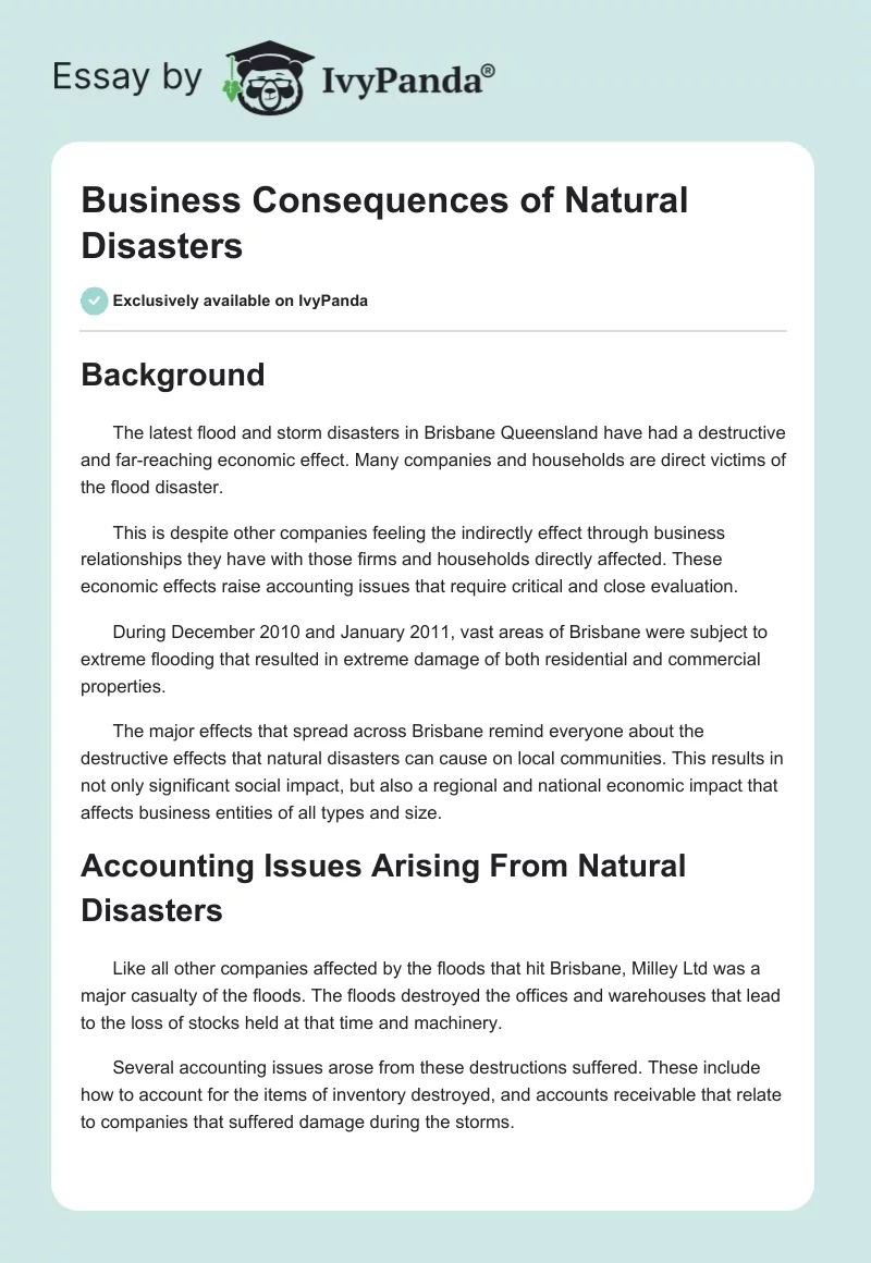 Business Consequences of Natural Disasters. Page 1