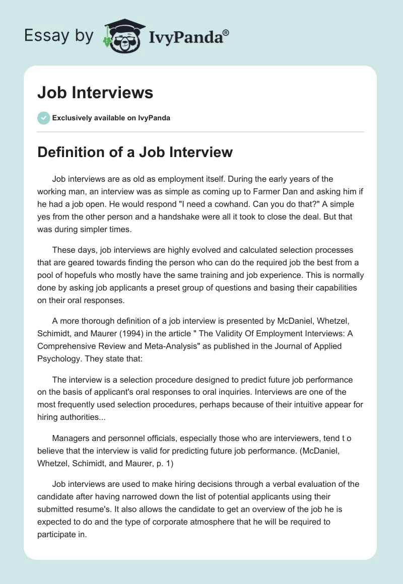 Job Interviews. Page 1