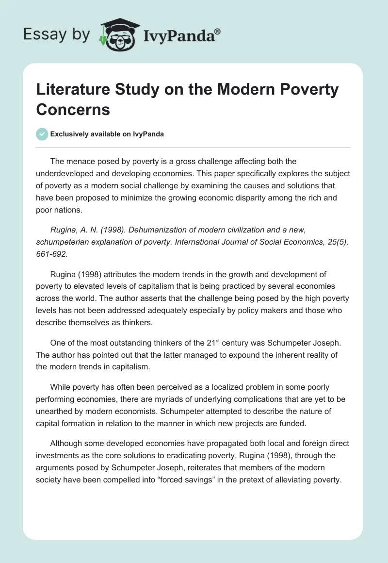 Literature Study on the Modern Poverty Concerns. Page 1