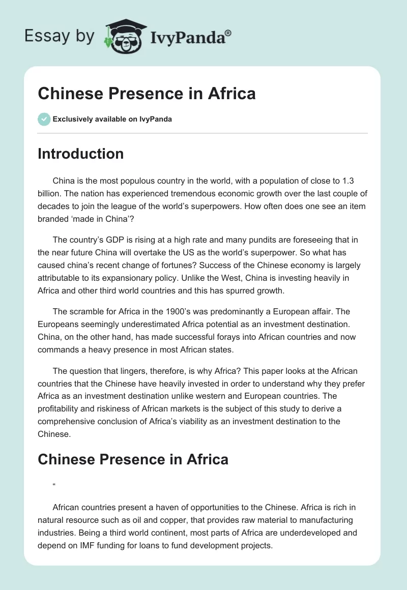 Chinese Presence in Africa. Page 1