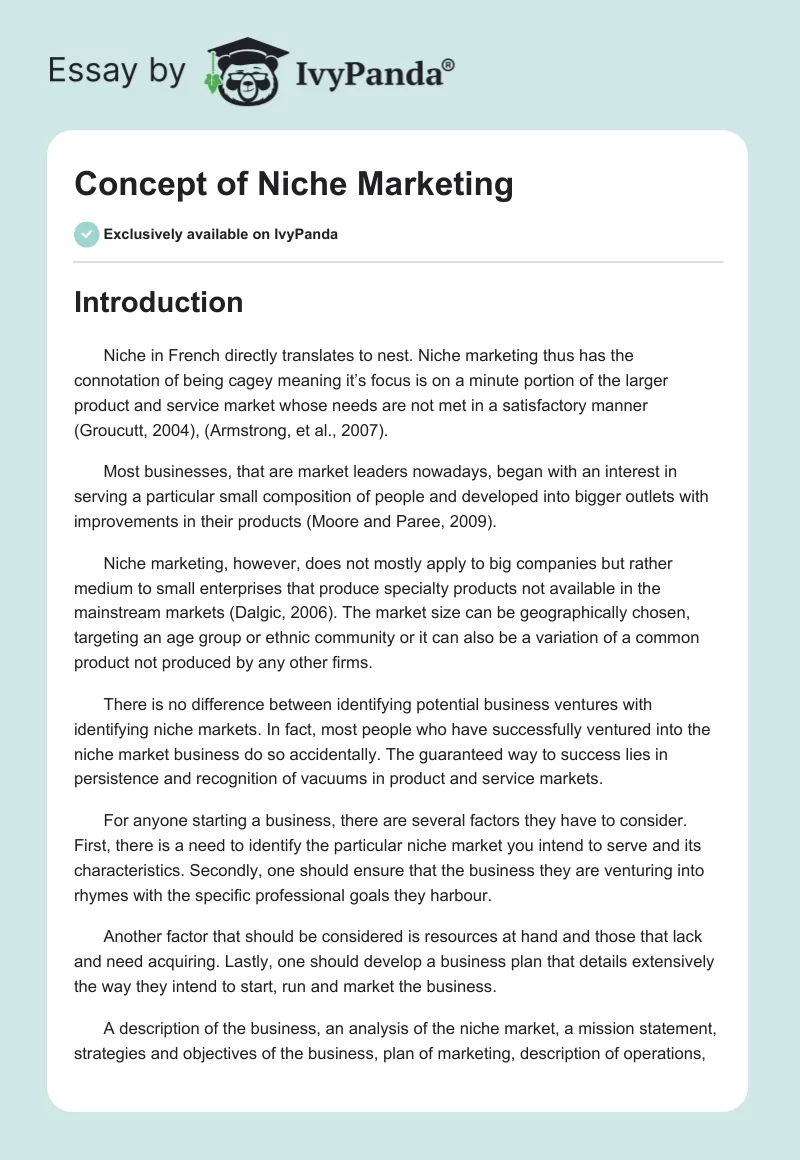 Concept of Niche Marketing. Page 1