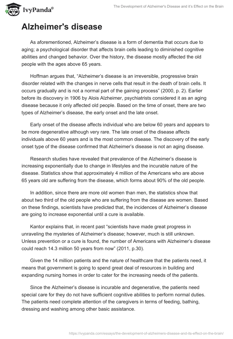 The Development of Alzheimer's Disease and It’s Effect on the Brain. Page 2