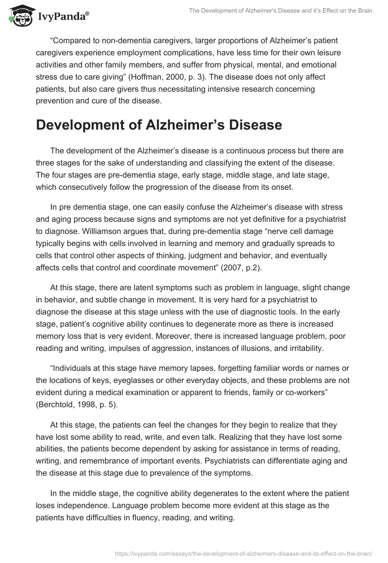 The Development of Alzheimer's Disease and It’s Effect on the Brain. Page 3