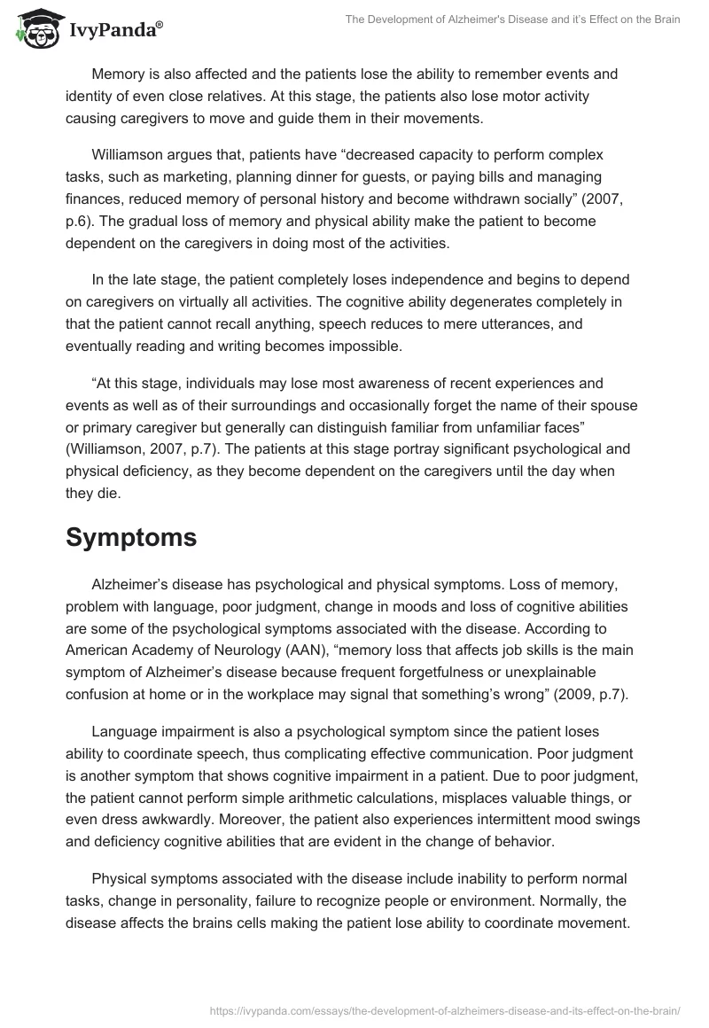 The Development of Alzheimer's Disease and It’s Effect on the Brain. Page 4