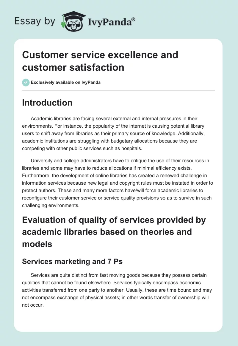 Customer Service Excellence and Customer Satisfaction. Page 1