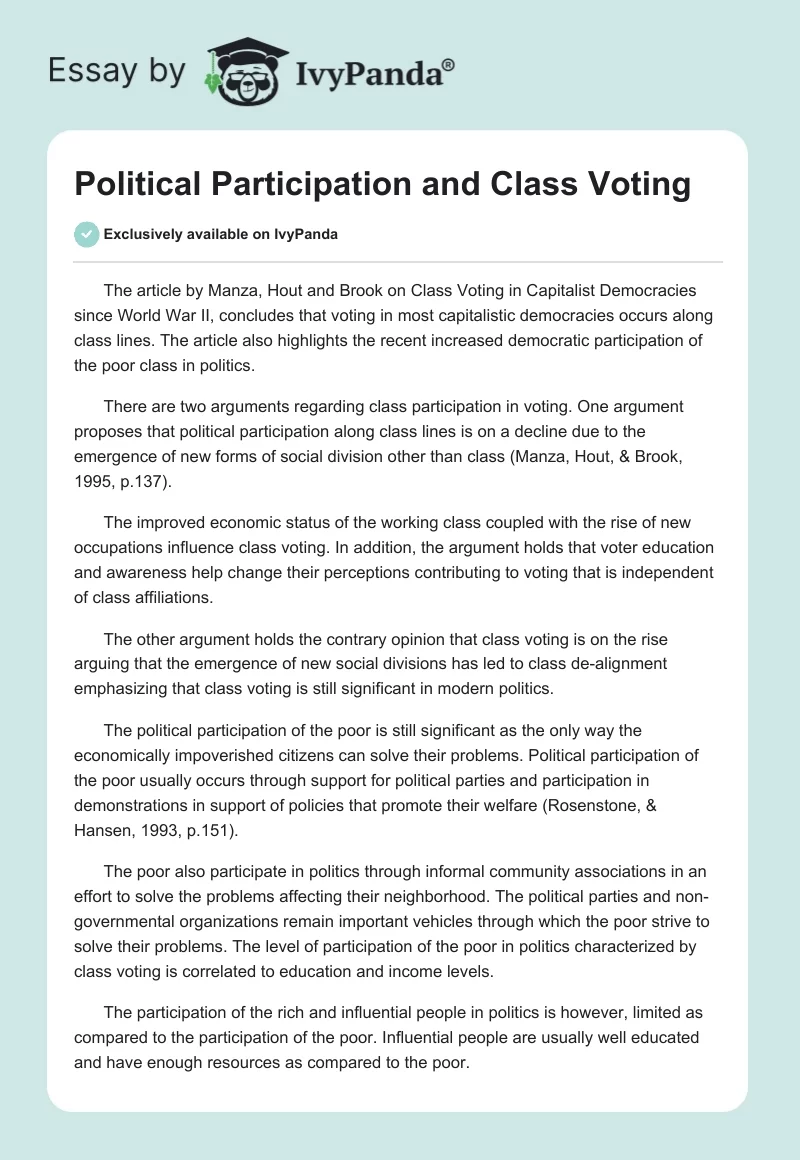 Political Participation and Class Voting. Page 1