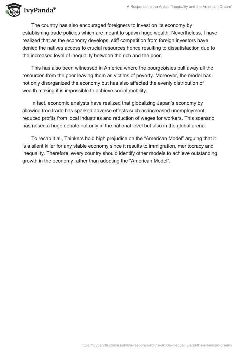 A Response to the Article “Inequality and the American Dream”. Page 2