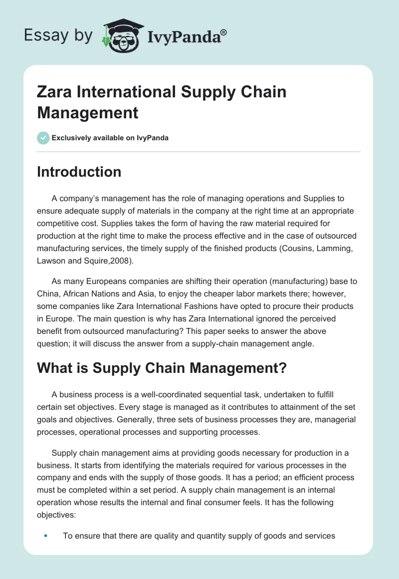 Zara International Supply Chain Management. Page 1