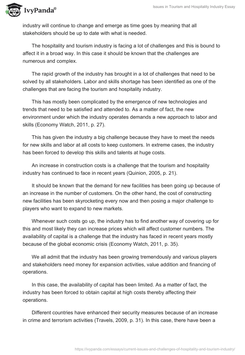 Issues in Tourism and Hospitality Industry Essay. Page 3