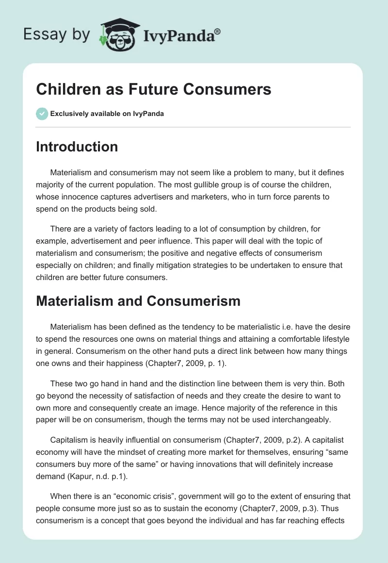 Children as Future Consumers. Page 1