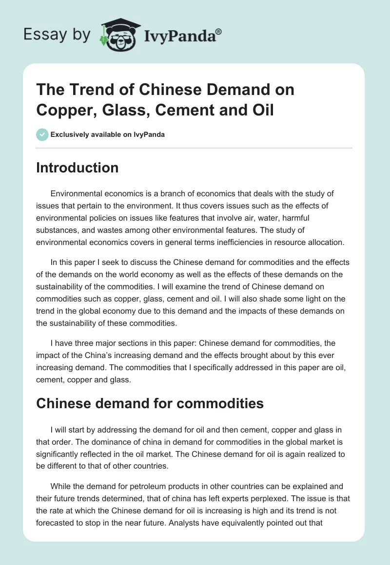 The Trend of Chinese Demand on Copper, Glass, Cement and Oil. Page 1