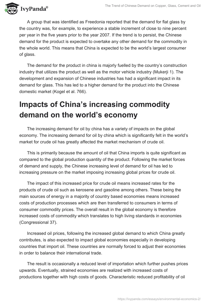 The Trend of Chinese Demand on Copper, Glass, Cement and Oil. Page 5