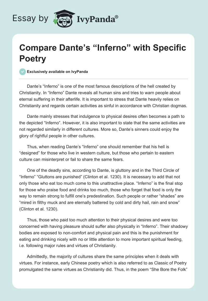 Compare Dante’s “Inferno” with Specific Poetry. Page 1