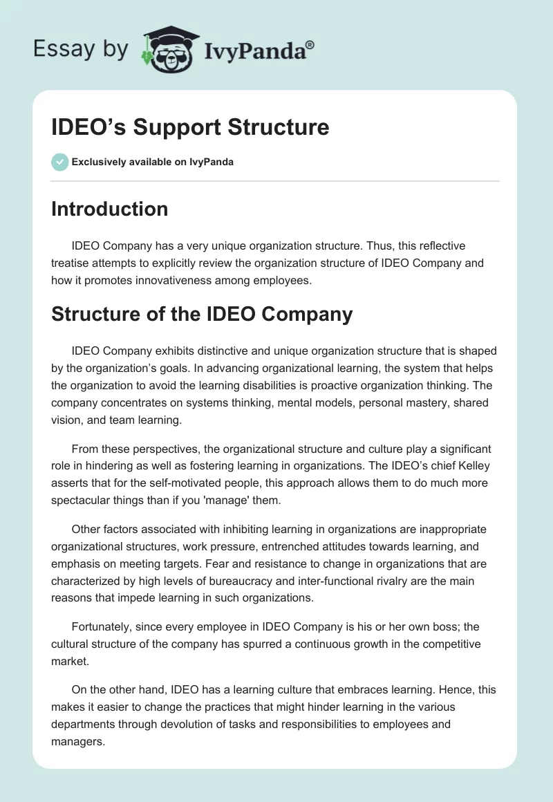 IDEO’s Support Structure. Page 1