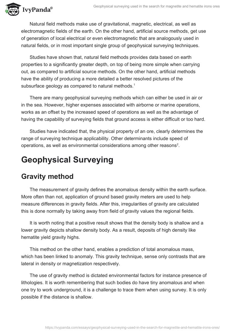 Geophysical surveying used in the search for magnetite and hematite irons ores. Page 2