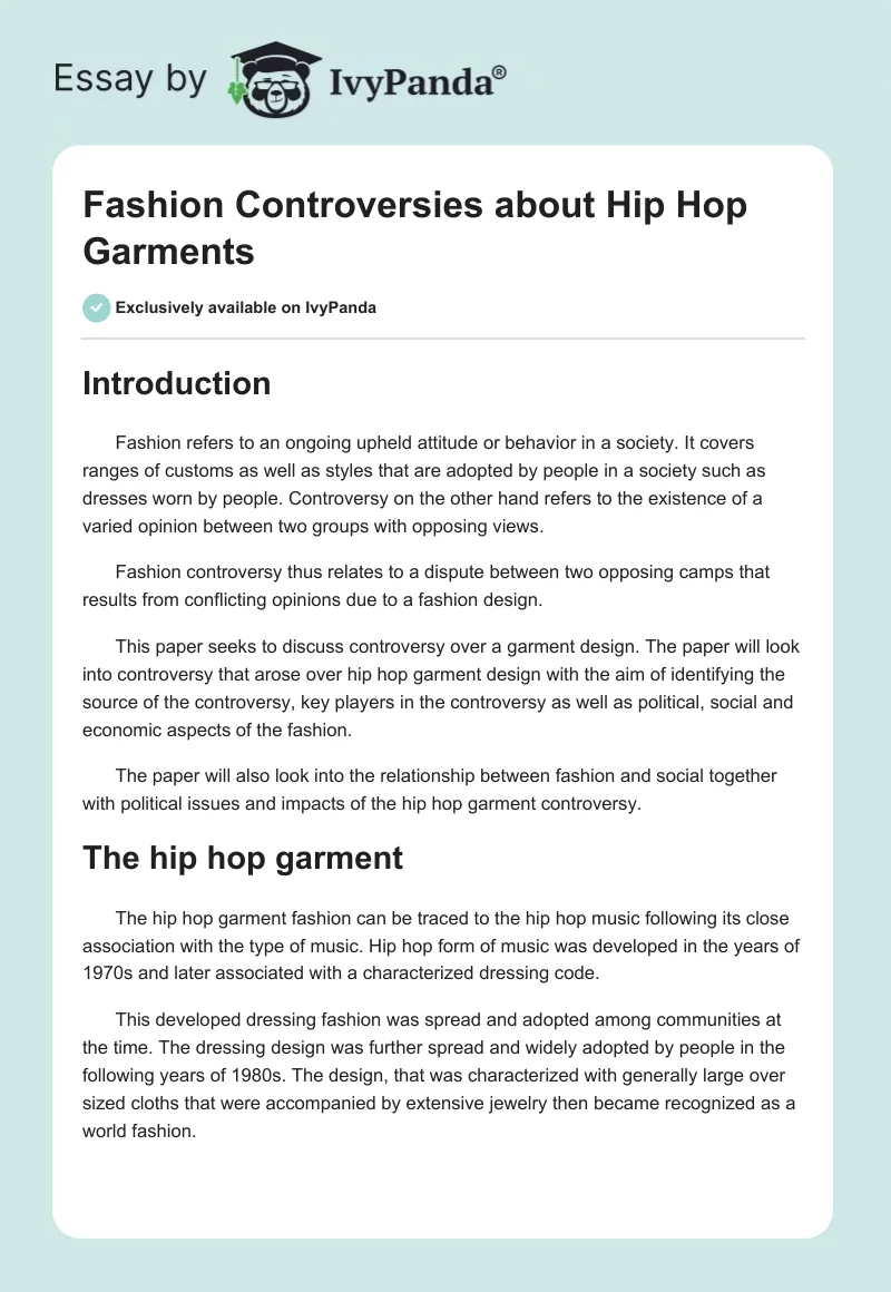Fashion Controversies about Hip Hop Garments. Page 1