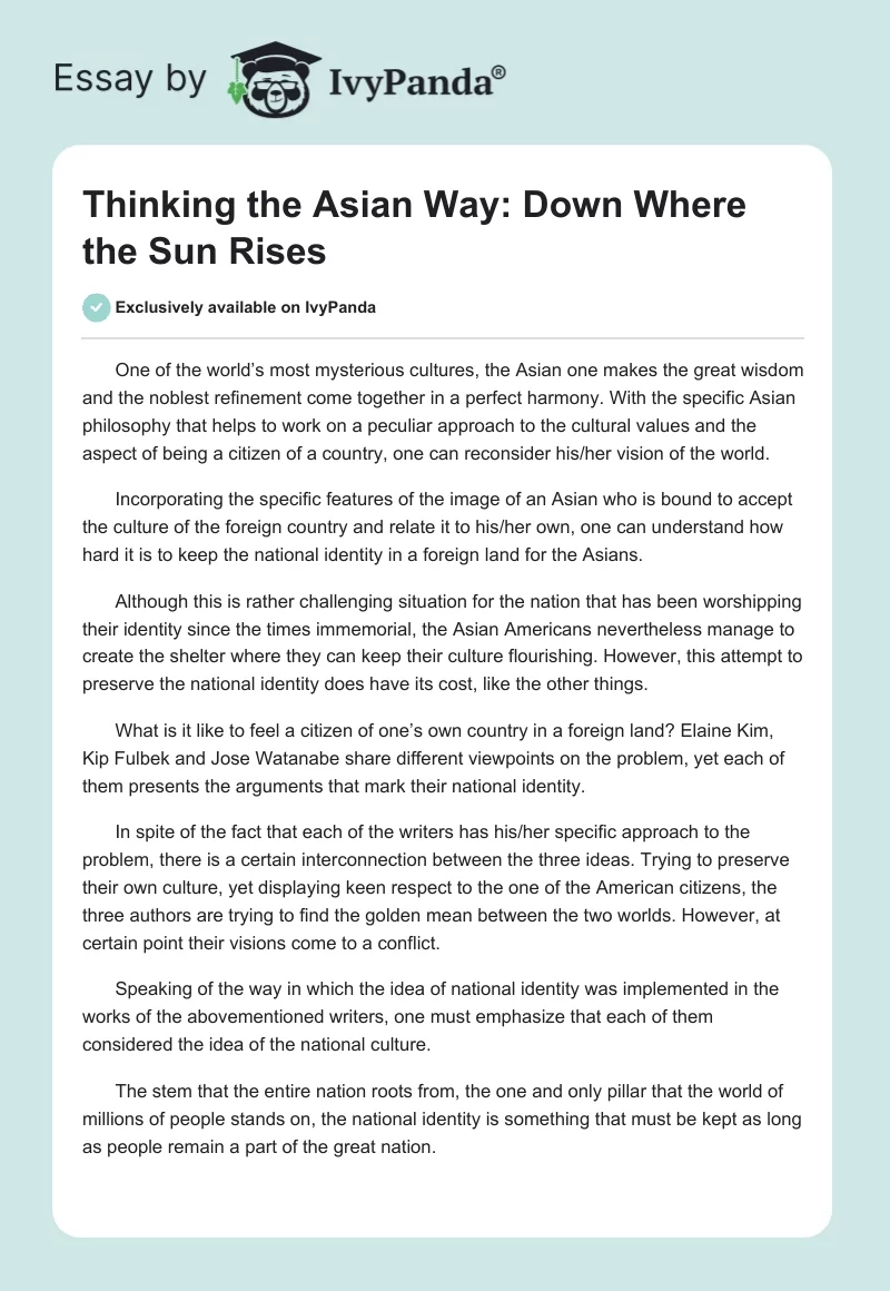 Thinking the Asian Way: Down Where the Sun Rises. Page 1