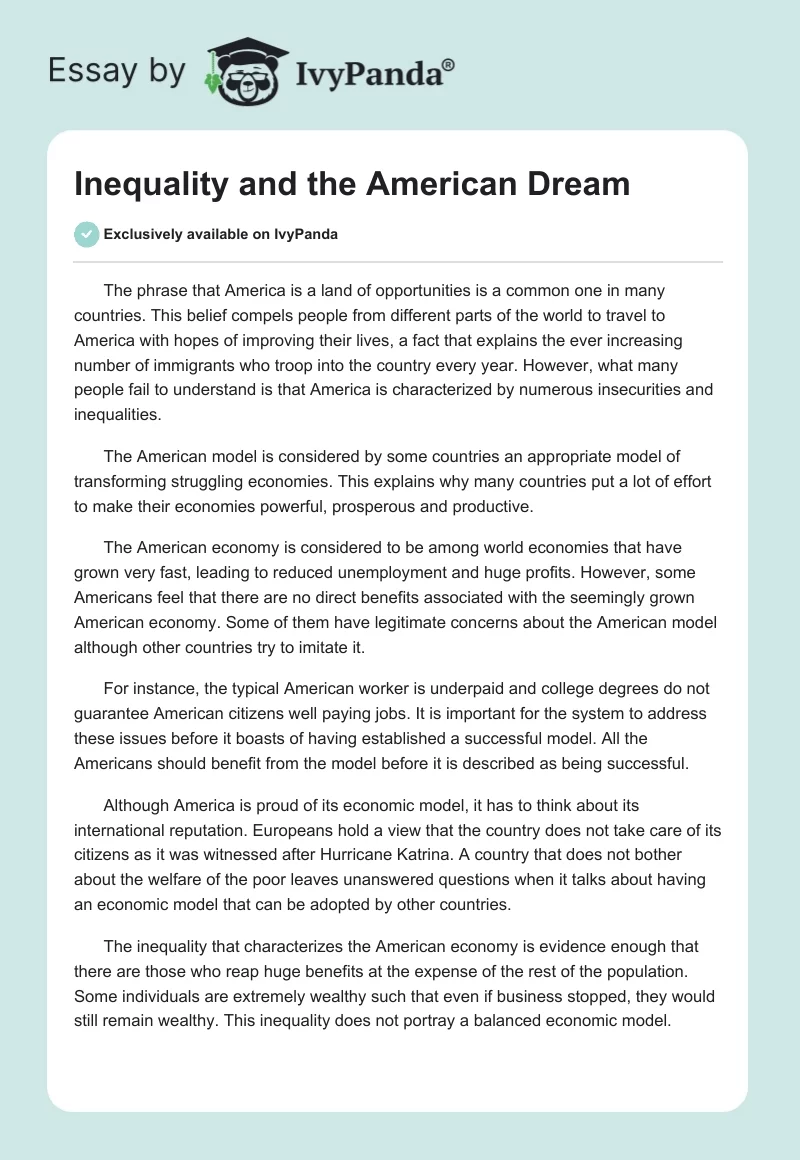 Inequality and the American Dream. Page 1