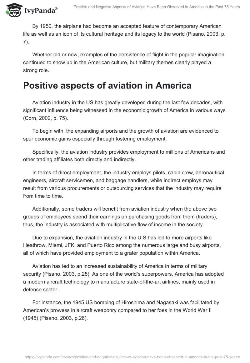 Positive and Negative Aspects of Aviation Have Been Observed in America in the Past 75 Years. Page 2
