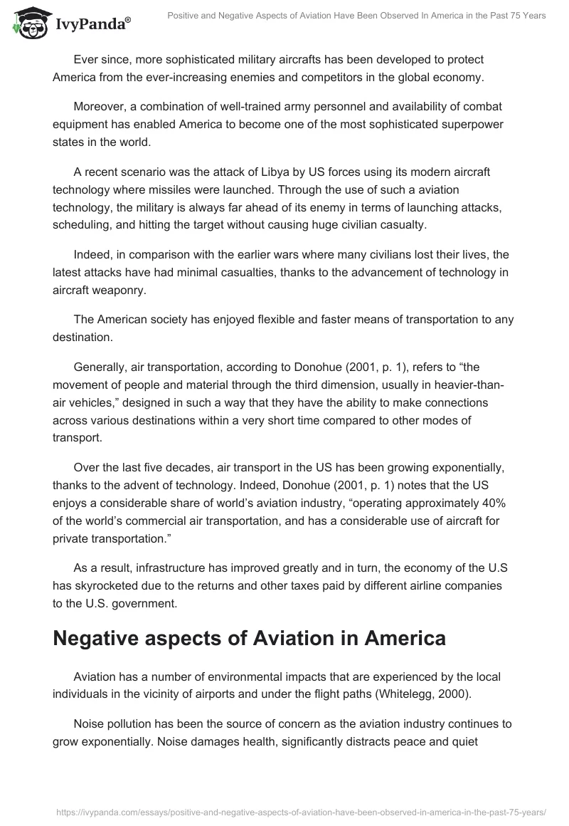 Positive and Negative Aspects of Aviation Have Been Observed in America in the Past 75 Years. Page 3