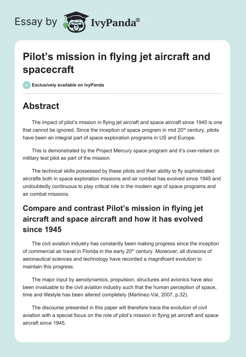 Pilot’s mission in flying jet aircraft and spacecraft. Page 1
