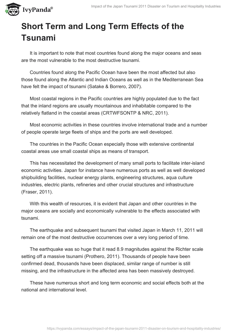 Impact of the Japan Tsunami 2011 Disaster on Tourism and Hospitality Industries. Page 2