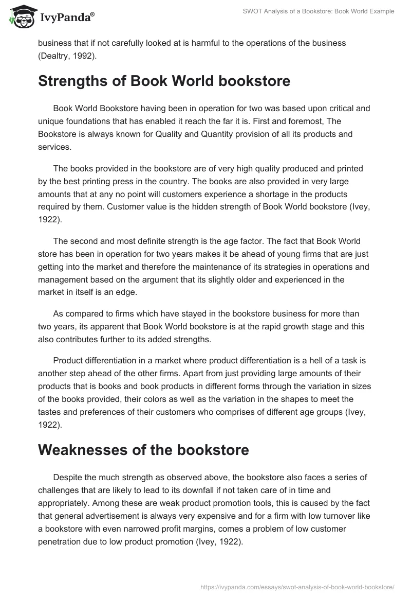 SWOT Analysis of a Bookstore: Book World Example. Page 2
