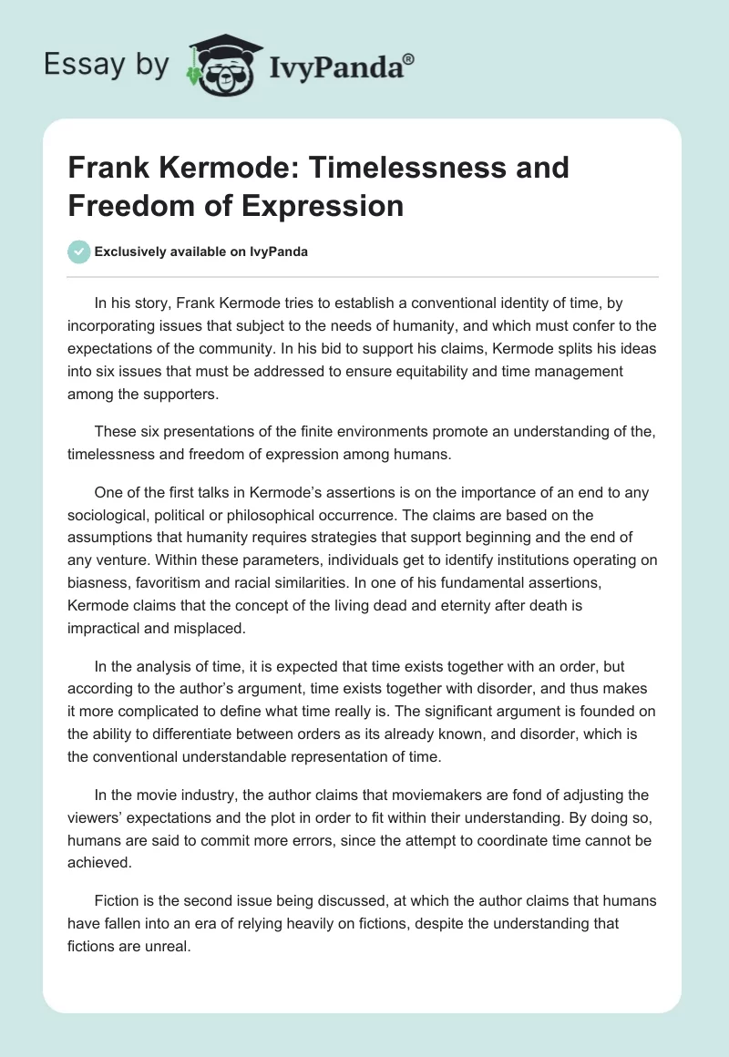 Frank Kermode: Timelessness and Freedom of Expression. Page 1