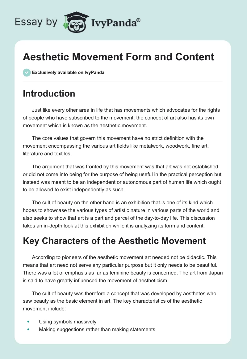 Aesthetic Movement Form and Content. Page 1
