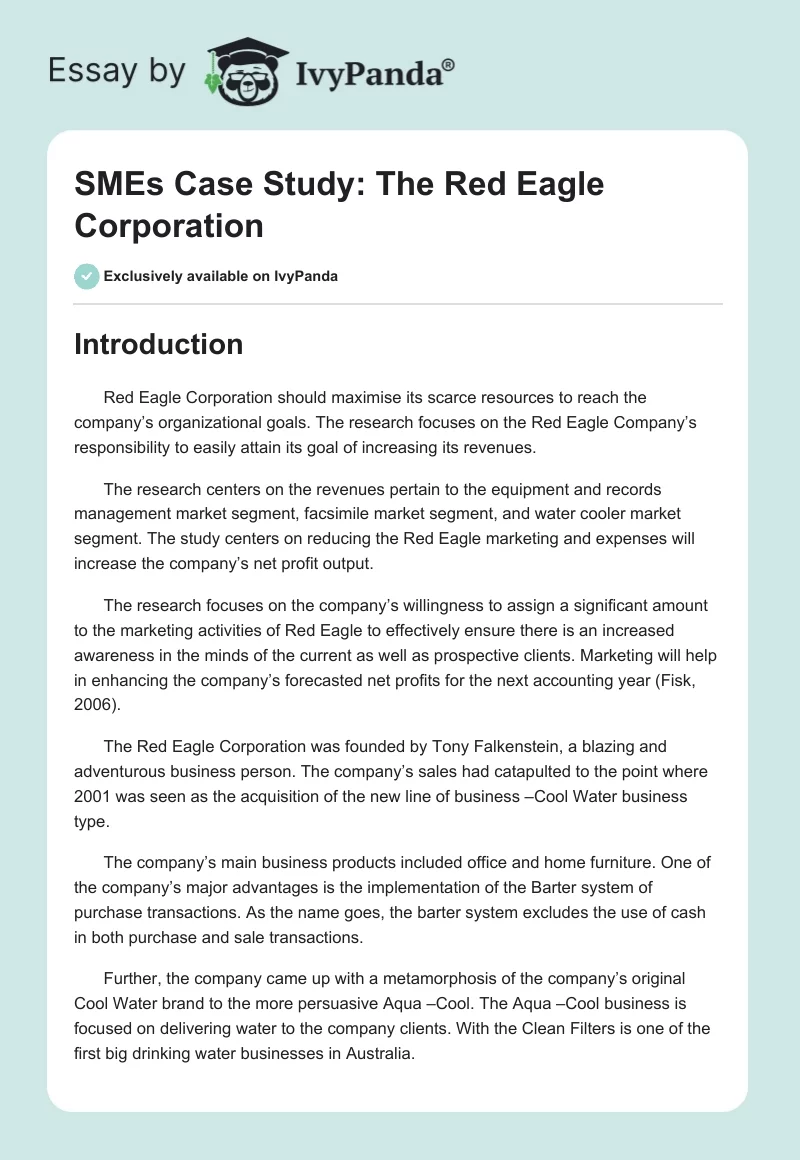 SMEs Case Study: The Red Eagle Corporation. Page 1