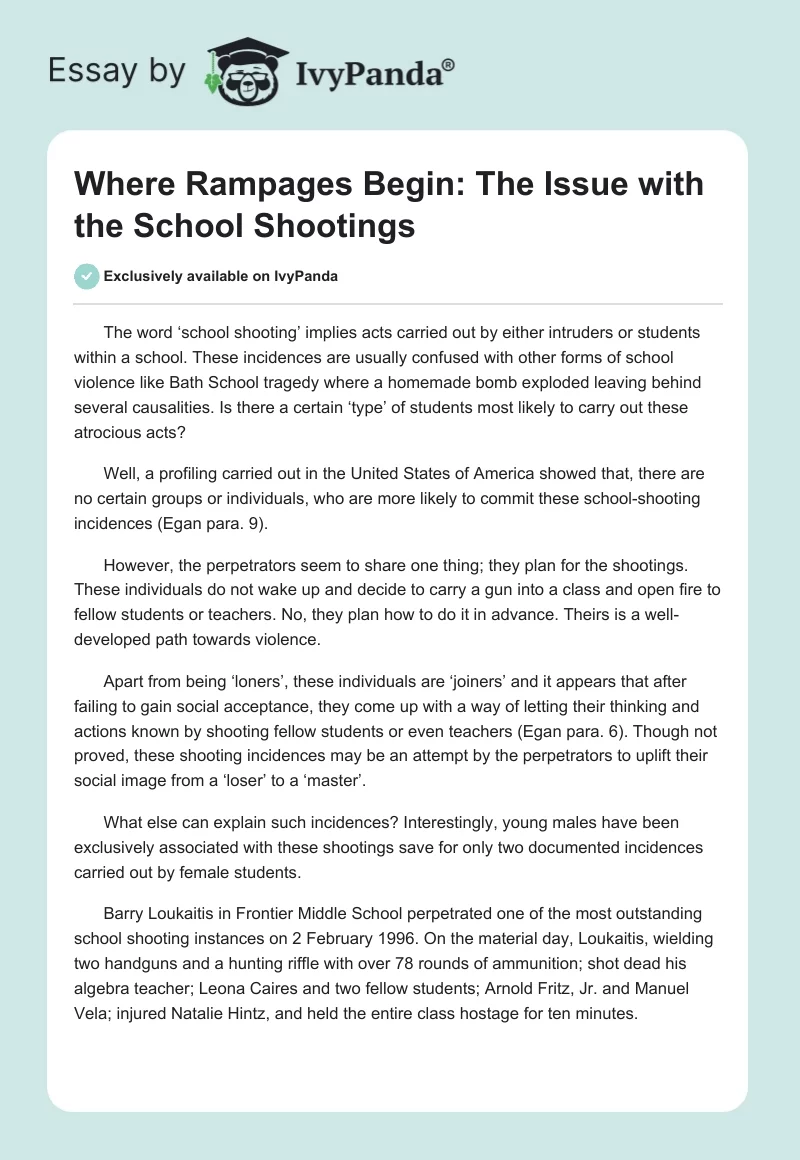 Where Rampages Begin: The Issue with the School Shootings. Page 1