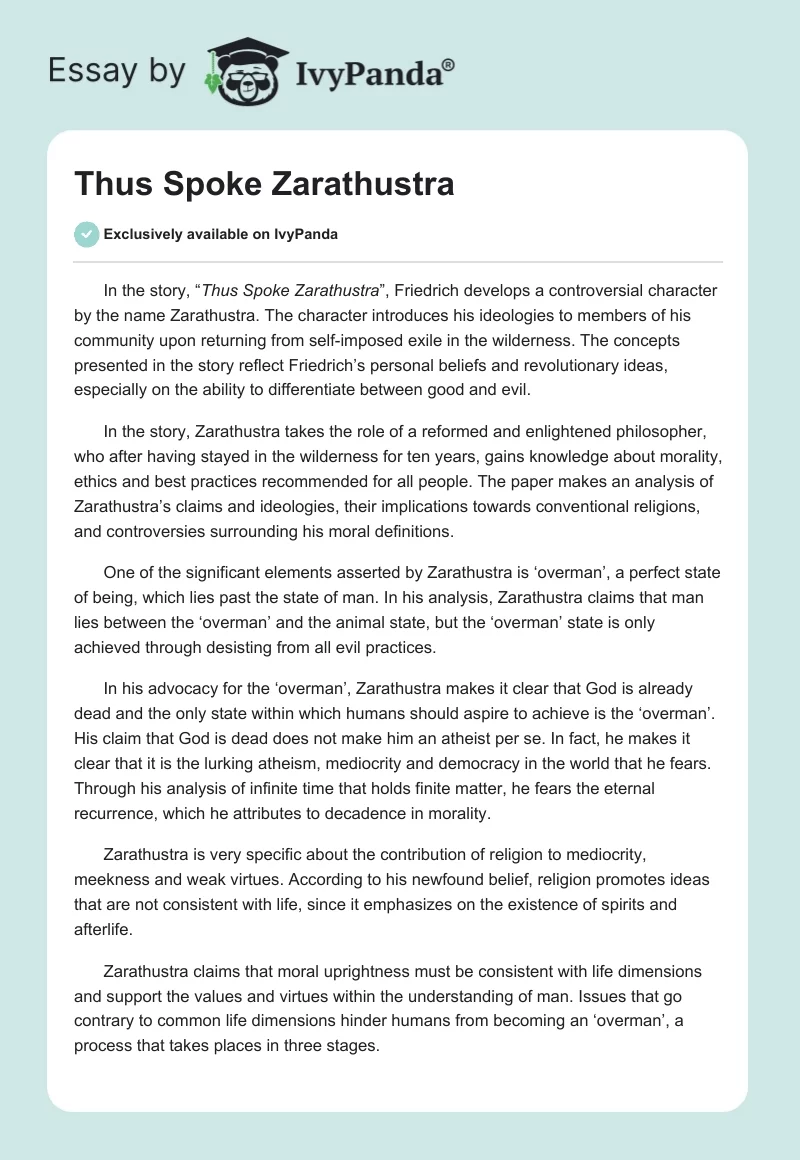 Thus Spoke Zarathustra. Page 1