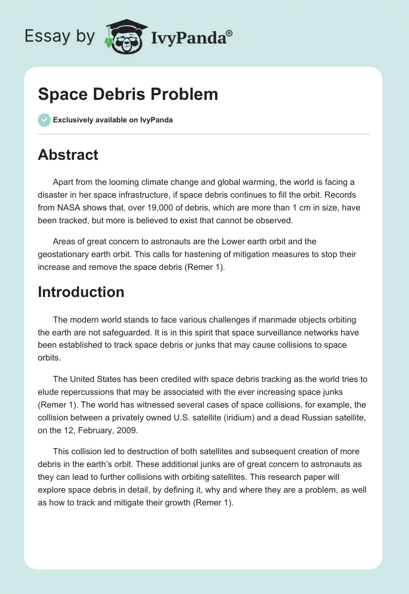 Space Debris Problem. Page 1