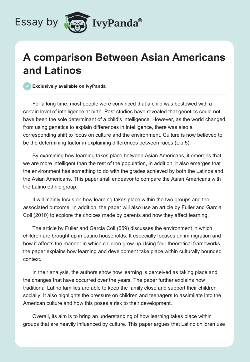 A comparison Between Asian Americans and Latinos. Page 1