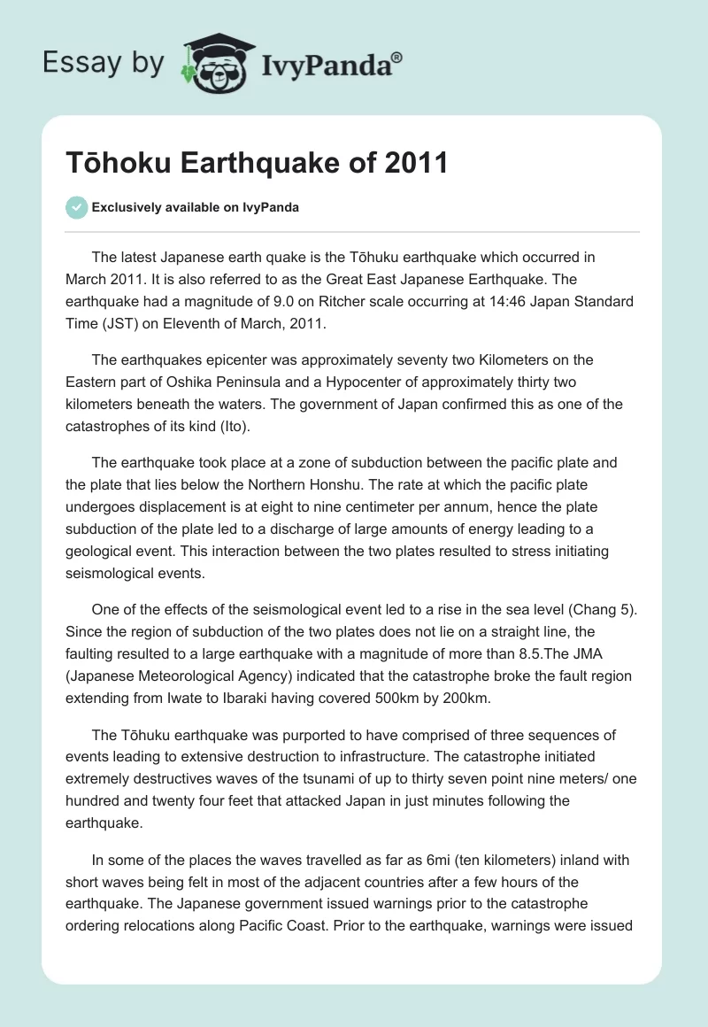 Tōhoku Earthquake of 2011. Page 1