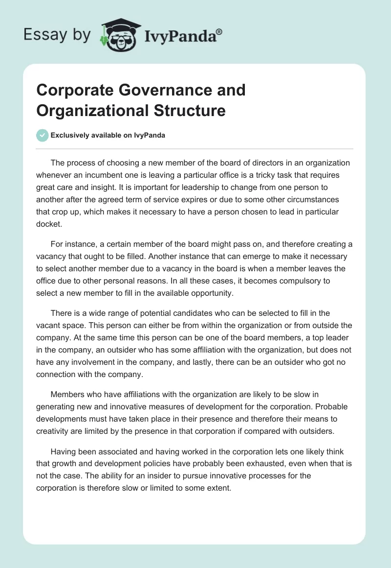 Corporate Governance and Organizational Structure. Page 1