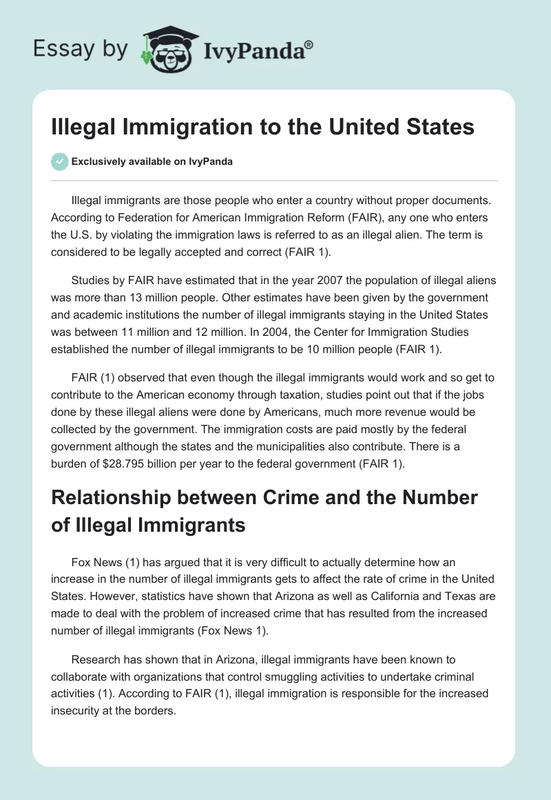 Illegal Immigration to the United States. Page 1